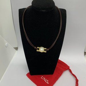 UNO de 50 Necklace Darling Necklace brown leather central rectangular piece PEAL